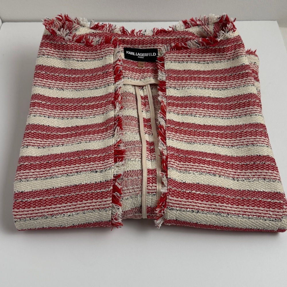 Karl Lagerfeld Red and White Fringe Jacket